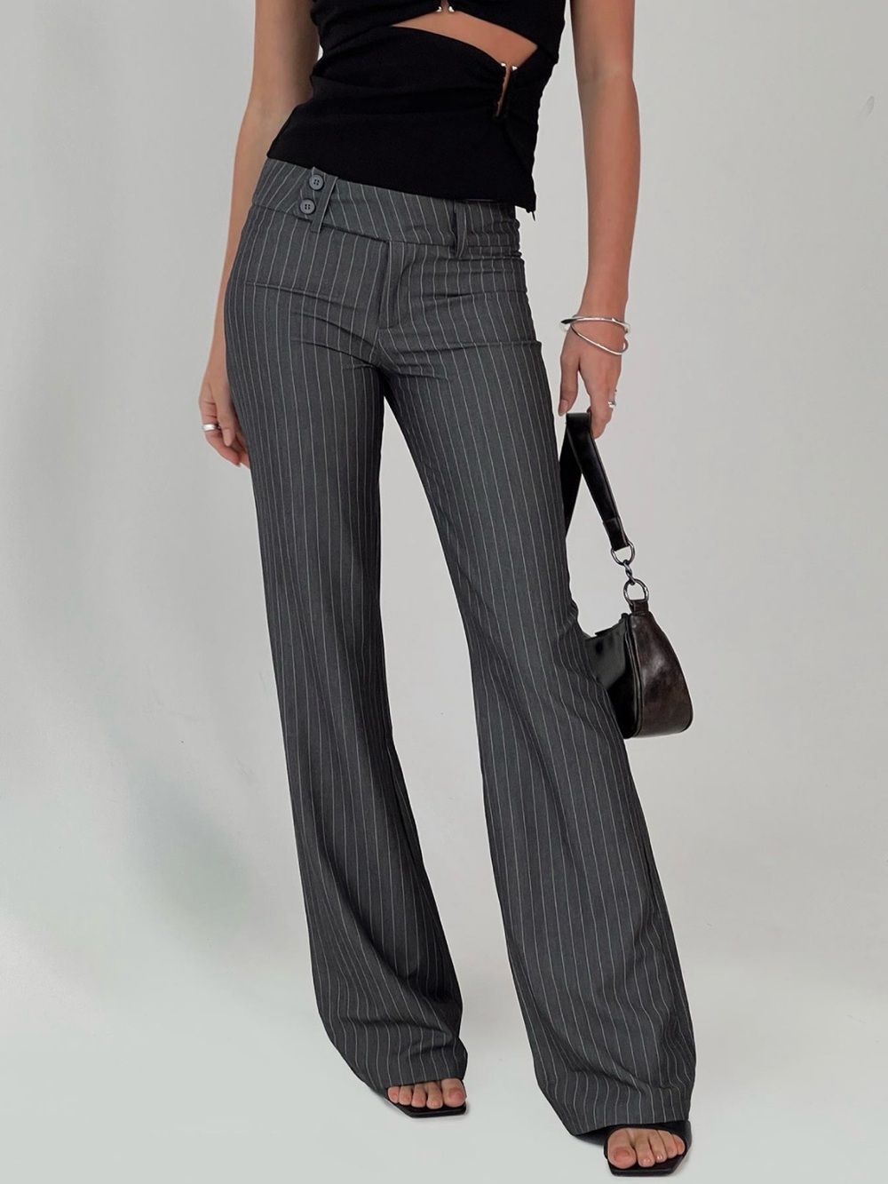 Princess Polly Kinkirk Grey Pinstripe Flared Pants NWT Size 8P